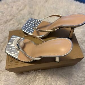 Elegant Silver Heels with Pleated Strap